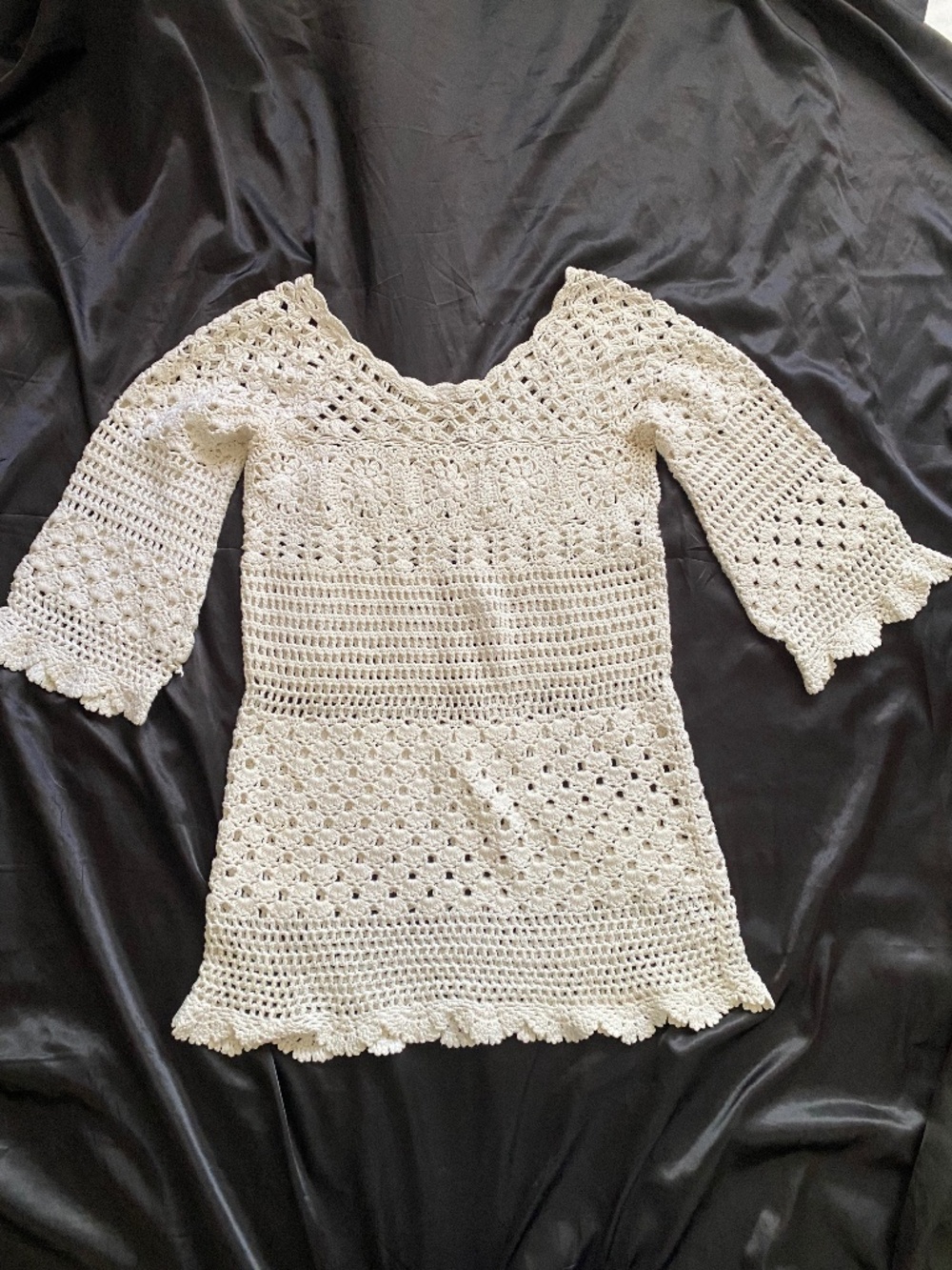 Vintage y2k Lucky Brand White Crochet Tunic Top Jane Birkin Boho Cotton Medium